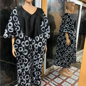 Adire Print Women Long Evening Dress Party African Bubu Gown Rich Aunty Vibes